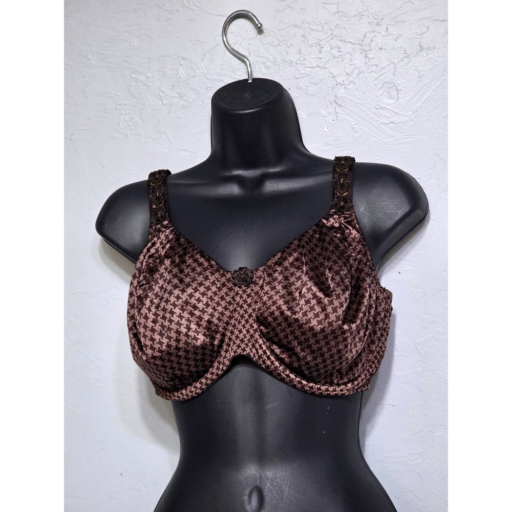 ROSA FAIA Beautyfull Brown Houndstooth Jacquard Underwire Bra Floral Straps 40G